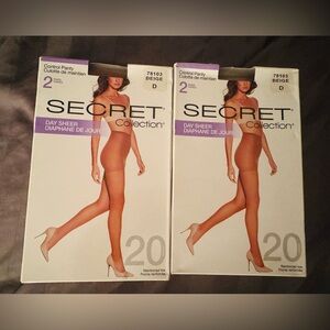 Secret Collection Beige Sheer Pantyhose 2 packs each has 2 pairs size D NWT